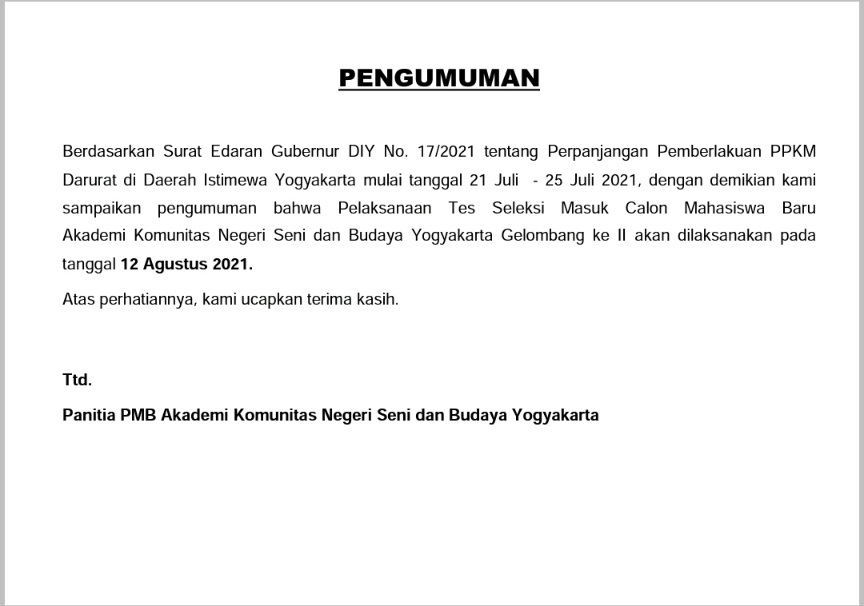 PERUBAHAN JADWAL PMB GELOMBANG II 2021/2022