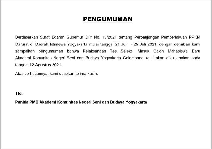 PERUBAHAN JADWAL PMB GELOMBANG II 2021/2022